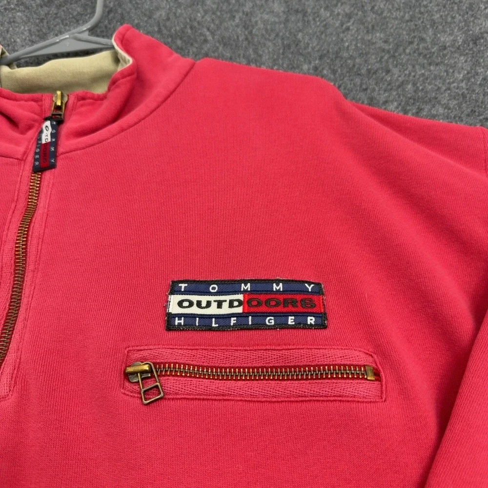 Vintage Tommy Hilfiger Sweatshirt Men L Red Cotton Quarter Zip Outdoors Gorpcore